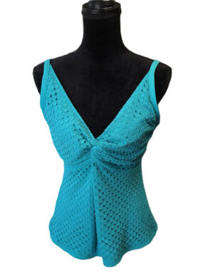 Sunsets Forever Tankini Top 38D Teal Twist Front Style 77